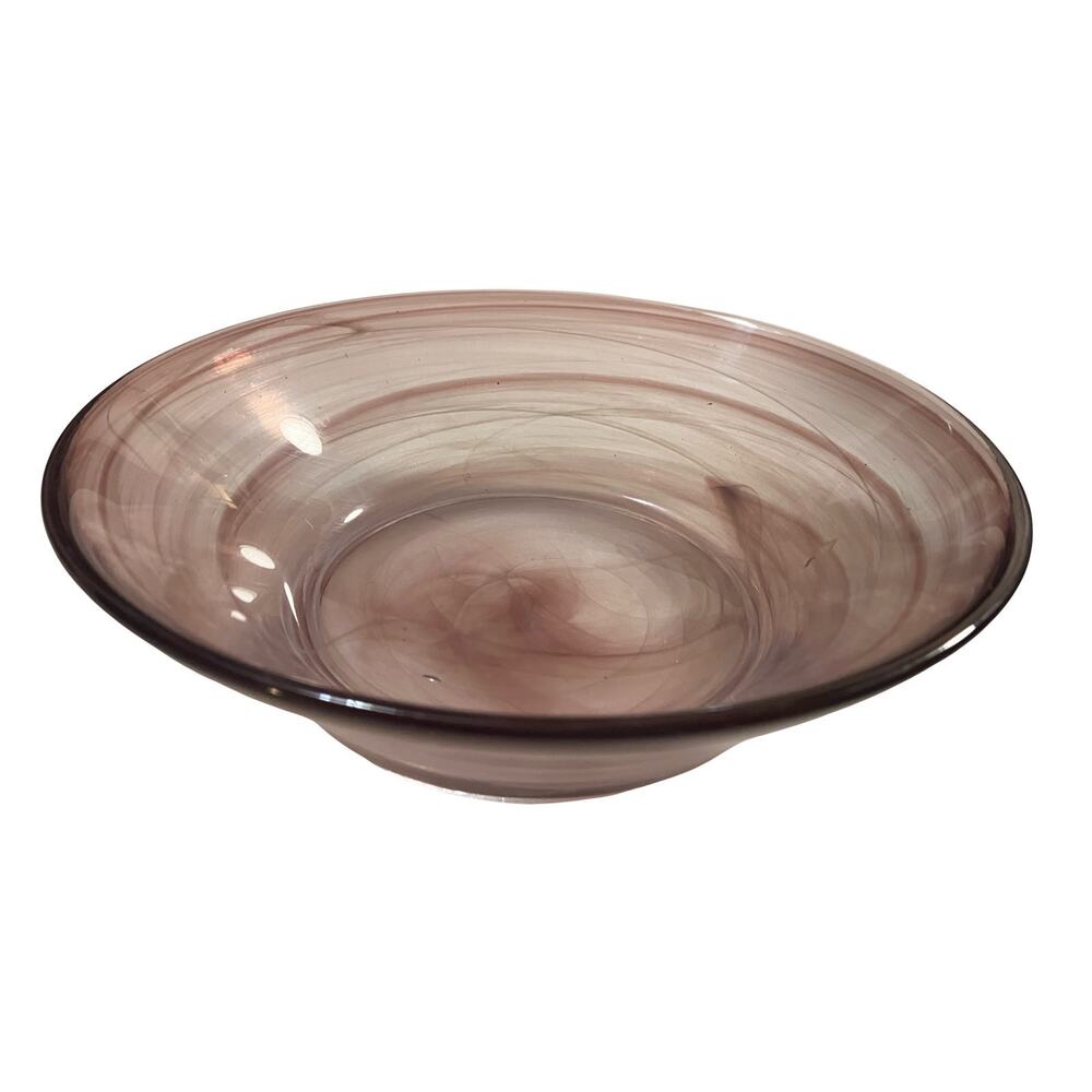 Purple Art Glass Bowl Hand Blown 8.5" Vintage Amethyst Swirl Centerpiece Serving